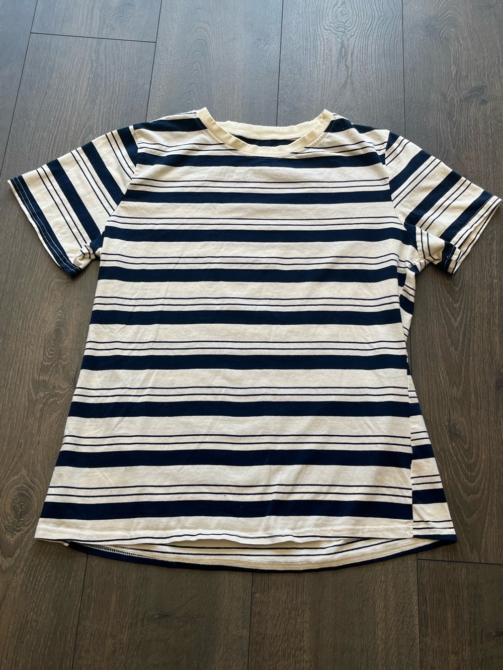 Navy Blue & Cream Striped Short Sleeve Tee